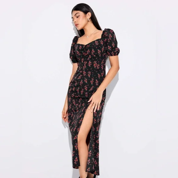 Cider NYAR'S FLORAL SWEETHEART SPLIT MIDI DRESS - Picture 5 of 16